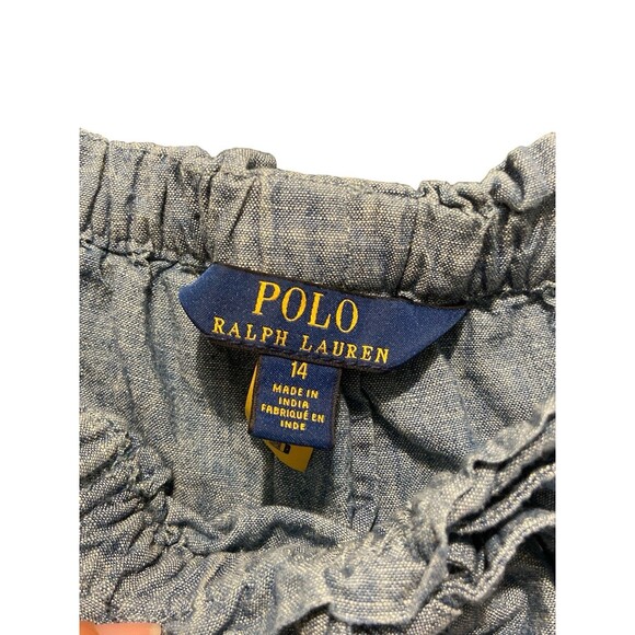 Polo Ralph Lauren Girls Chambray Shorts Sz 14 Blue Elastic Waist Logo - Picture 6 of 9